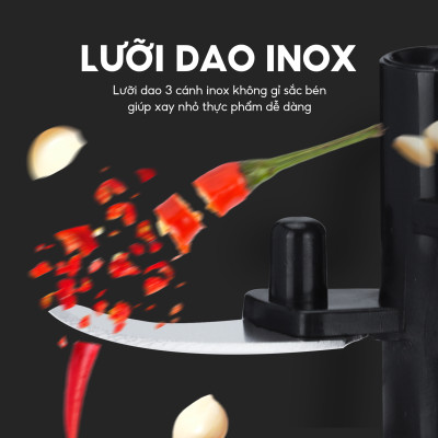 Dụng cụ xay tỏi ớt, thực phẩm Lebenlang LBL3777, 170ml, lưỡi dao 3 cánh sắc bén, dây kéo rút tiện lợi - hàng chính hãng