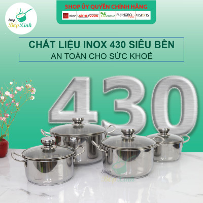 Bộ nồi xửng hấp inox và chảo chống dính FIVESTAR Standard 3 đáy 6 chiếc inox 430 nắp kính dùng được bếp từ , hồng ngoại
