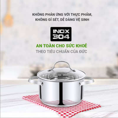 Nồi inox 304 cao cấp 5 đáy Kalpen Lermat size 18cm - Hàng chính hãng
