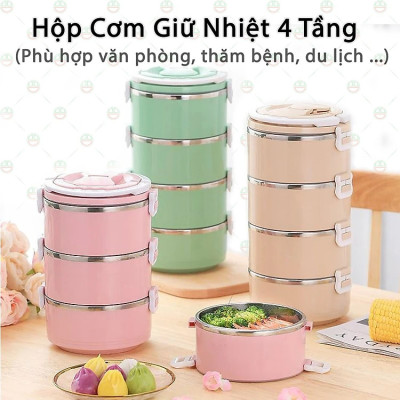 Hộp Cơm Cặp Lồng Cà Mèn Giữ Nhiệt Thức Ăn 4 Tầng Lúa Mạch Ruột Inox  Có Thể Tách Rời 1/2/3 Tầng Tùy Ý - Hàng chính hãng 