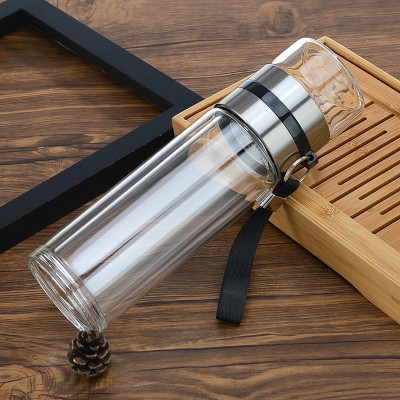 Hàng Chính Hãng - Bình Pha Trà Thủy Tinh Câm Tay 2 Lớp Cách Nhiệt, Thiết Kế Phong Cách Năng Động, Trẻ Trung - Dung Tích 400 ml