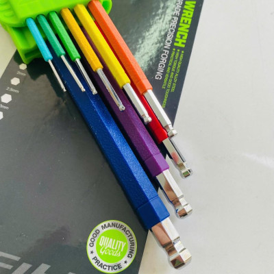 Bộ 9 cây lục giác màu GOFUTHER chất liệu CRV cao cấp, bộ lục giác đầu bi, đầu bông cao cấp