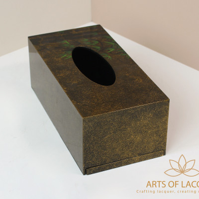 Hộp Đựng Khăn Giấy Sơn Mài Xanh Trà Cao Cấp - Họa Tiết Tre