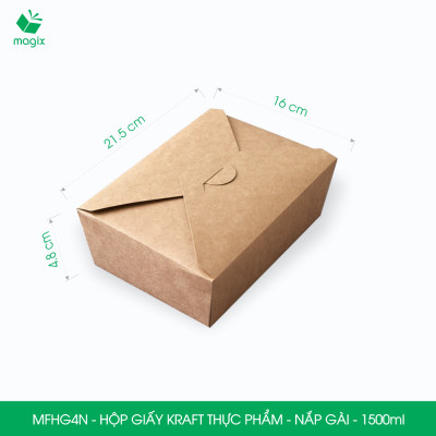 MFHG4N - 1500ml - 100 hộp giấy kraft đựng thực phẩm, hộp giấy nắp gài đựng thức ăn mang đi