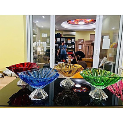 Tô pha lê chân đế Bohemia Plantica, miệng 32cm Hàng chính hãng