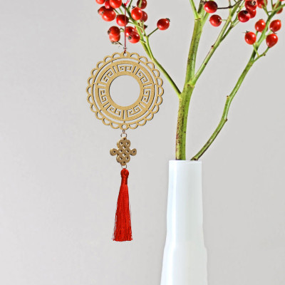 Combo 12V - Bộ 12 dây treo trang trí tết Khai Lộc Hoàng Kim màu Vàng,handmade,chất liệu gỗ, kim loại cắt CNC hoa văn sắc sảo, treo cành mai, đào, lan, quà tặng độc đáo ý nghĩa