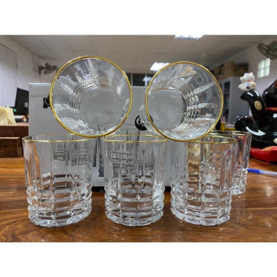 Bộ 6 ly thủy tinh chịu nhiệt uống nước viền vàng vân đáy