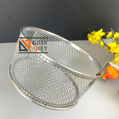 RỔ CHIÊN KHOAI TÂY, GÀ RÁN tay cầm gỗ 22 cm - INOX không rỉ, viền inox chắc chắc. Chuyên phục vụ Sp Gia dụng, Khuôn làm