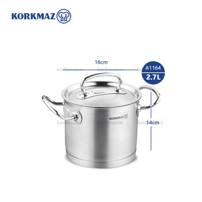 Nồi inox 18/10 thân cao Korkmaz Proline 2.7 lít - 16x14 cm