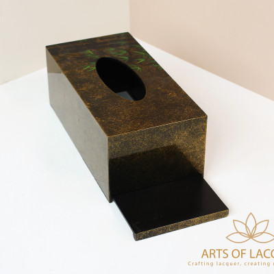 Hộp Đựng Khăn Giấy Sơn Mài Xanh Trà Cao Cấp - Họa Tiết Tre