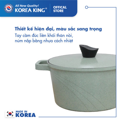 Nồi nấu Levante đáy từ Korea King KP-28LI(Nồi, nắp bằng nhôm đúc, phủ men chống dính Ceramic, Ø28cm)-Màu Xanh