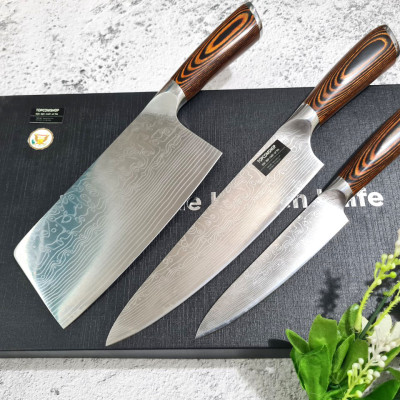 DAO - BỘ 3 DAO BẾP NHẬT BẢN THÉP DAMASCUS MÃ A2 DT2 nt topcomshop vn