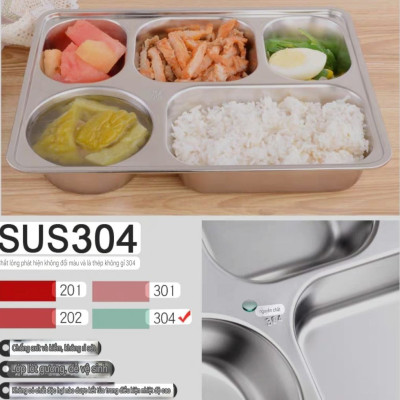 COMBO 5 BỘ KHAY CƠM INOX 5 NGĂN SÂU LÒNG INOX 304 ( TÙY CHỌN NẮP )