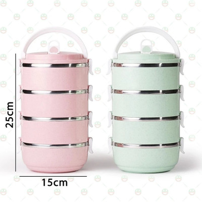 Hộp Cơm Cặp Lồng Cà Mèn Giữ Nhiệt Thức Ăn 4 Tầng Lúa Mạch Ruột Inox  Có Thể Tách Rời 1/2/3 Tầng Tùy Ý - Hàng chính hãng 