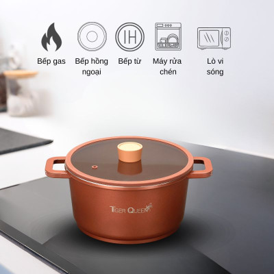 Nồi hầm Ceramic từ tính Tiger Queen CWCB-24CH - Màu nâu chocolate [24cm - 5.18L] - Chính hãng