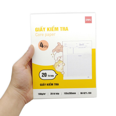 Giấy Kiểm Tra - 4 Ôly Vuông 2 mm - 205 x 155 mm - 100gsm - Deli CN604 (20 Tờ Kép)