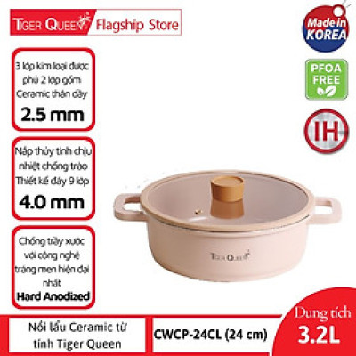 Nồi lẩu Ceramic từ tính Tiger Queen CWCP-24CL (24 cm) - Màu hồng hoa anh đào [24cm - 3.2L] - Chính hãng