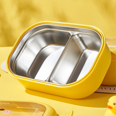 Hộp Cơm Bento Inox 2 Ngăn Giữ Nhiệt Đựng Cơm Văn Phòng, Cho Bé Mang Đi Học, Hộp đựng cơm giữ nhiệt có nắp giữ nhiệt tốt hình vịt vàng