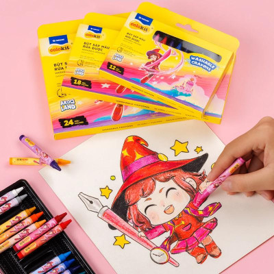 Hộp 18 Bút Sáp Màu Rửa Được - Nhân Vật Futy Akooland Thế Giới Học Cụ Thần Kỳ - Colorkit SWCR-C002/AK