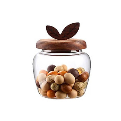 Lọ thủy tinh tròn nắp gỗ ron kín dung tích 700ml decor bếp