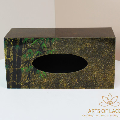 Hộp Đựng Khăn Giấy Sơn Mài Xanh Trà Cao Cấp - Họa Tiết Tre