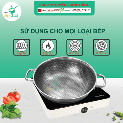 Chảo chống dính 2 mặt sâu lòng inox 304 BLACKCUBE KimsCook dòng noonsong 3 lớp đúc liền đáy liền cào không xước,siêu bền