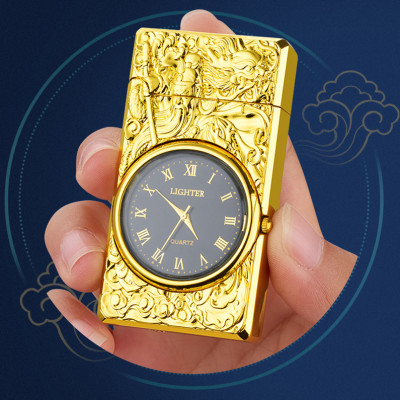 Vỏ Hột Quẹt Bật Lửa Gas HF602 Hình Quan Công Kiêm Đồng Hồ La Mã Cực Đẹp - Nhiều Màu