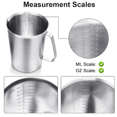 Ca định lượng có vạch CNC dõ nét Inox sus 304 cao cấp ( Ca đong nhiều size )