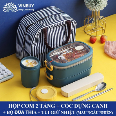 Hộp Cơm Giữ Nhiệt INOX304 Hiện Đại Kèm Hộp Đựng Canh Soup và Bộ Đũa Thìa INOX – Chất Liệu Cao Cấp An Toàn Cho Sức Khỏe – Hàng Chính Hãng Vinbuy 