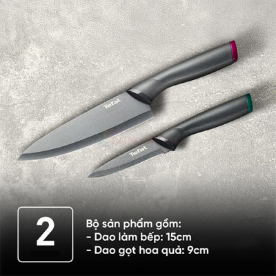 Bộ dao làm bếp và gọt trái cây phủ Titanium Tefal Fresh Kitchen 9cm/15cm K122S205 - Hàng chính hãng