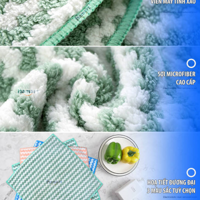 SET 3 Khăn Lau Đa Năng Nhà Bếp Siêu Thấm 25CM Microfiber Lau Cốc Chén Bàn Ghế Xe Hơi Tiện Lợi