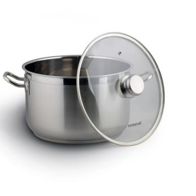 Nồi Inox 430 Fivestar Standard 3 Đáy Nắp Kính- Nồi Luộc Gà Cao Cấp Đủ Các Kích Thước( 16/18/20/24/26/28/30/32cm)- Dùng Được Các Loại Bếp- Hàng Chính Hãng