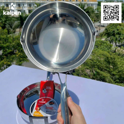 Chảo Inox 3 lớp đúc liền khối miệng rót Kalpen Zenger 20cm, bảo hành 5 năm