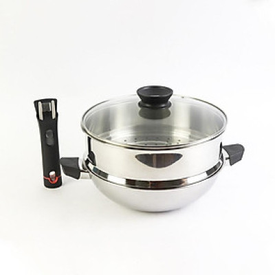 Bộ nồi xửng hấp T&K Kimscook hàn Quốc Blackcube 24CM,  3 lớp đúc liền inox 304 , siêu bền cào không xước