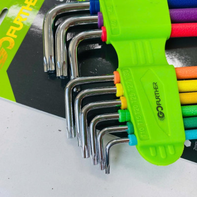 Bộ 9 cây lục giác màu GOFUTHER chất liệu CRV cao cấp, bộ lục giác đầu bi, đầu bông cao cấp