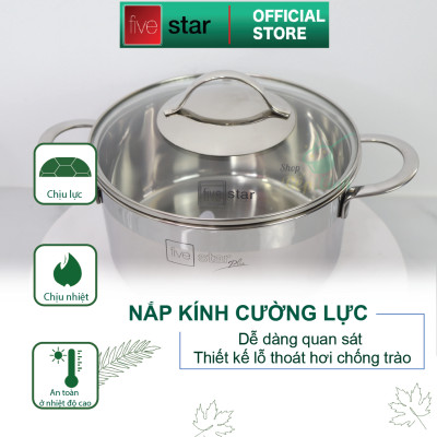 Bộ nồi 3 lớp đáy liền inox 304 Plus quai oval nắp kính