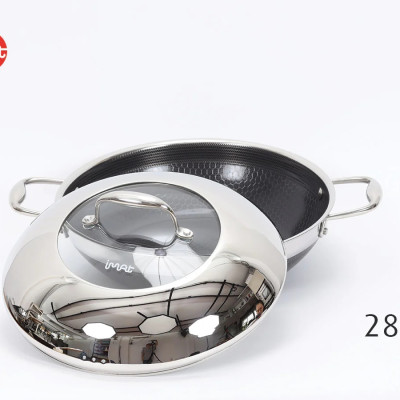 [Hàng chính hãng-iMat hybrid inox] Chảo đa năng 28 (cm) hai tay cầm iMat Hybrid chống dính gốm ceramic đen