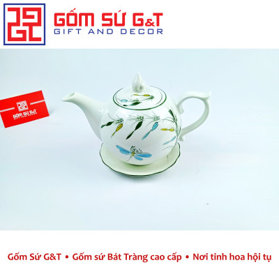 Bộ trà chóp lửa men kem vẽ trúc chuồn Gốm Sứ G&T