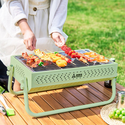 Bếp nướng chữ nhật xanh ngoài trời tặng dụng cụ hỗ trợ Suncojia, bếp nướng than gỗ xanh, có thể gấp gọn và di động