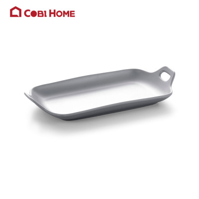 Dĩa chữ nhật có tay cầm bằng nhựa melamine cao cấp màu xám 29cm