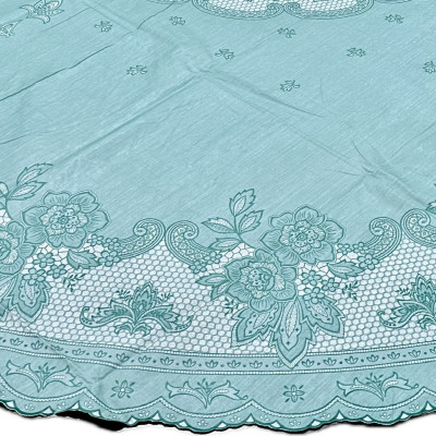 [Tặng 1 lót phần ăn] Khăn trải bàn tròn - đường kính 178cm PAULEE FY116 , hoa văn, màu xanh ngọc, nhựa PVC dẻo, không thấm nước