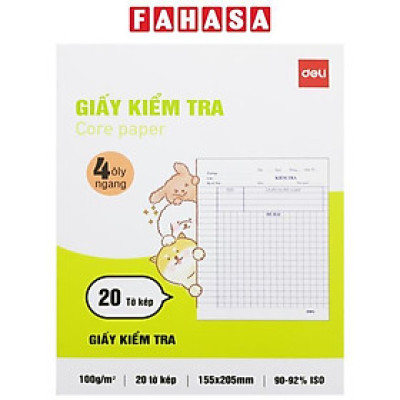 Giấy Kiểm Tra - 4 Ôly Vuông Ngang 2 mm - 205 x 155 mm - 100gsm - Deli CN605 (20 Tờ Kép)