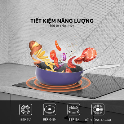 Chảo chống dính Full induction Elmich Hera EL8248 đương kính 28cm miệng chống văng dầu - Hàng chính hãng