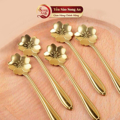 Thìa họa tiết hoa anh đào mạ vàng Song An Food kiểu dáng sang trọng