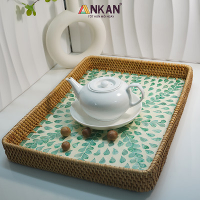 Khay Mây Khảm Trai Cỡ Lớn 56cm – Đựng Vật Dụng, Trang Trí Decor Nhà Hàng – ANKAN