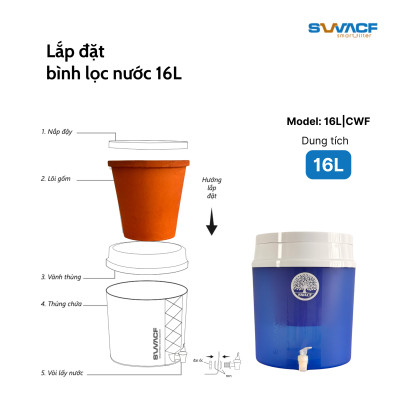 Compo 2 bình lọc nước uống trực tiếp SWACF 16L | CWF Nano bạc, lõi lọc 7L, tốc độ lọc 2-4 lít/giờ, giữ khoáng thiết yếu