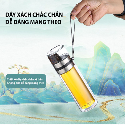 Bình Pha Trà Thuỷ Tinh 2 Lớp Cách Nhiệt Có Lõi Lọc Inox Chịu Nhiệt Cao Dung Tích 450ml Cầm Tay Tiện Lợi - HÀNG CHÍNH HÃNG MININ