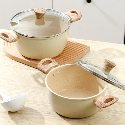 Nồi Nhật Vân Đá Quai Cầm Bằng Gỗ Chống Nóng Nắp Kính Sang Trọng Đủ Size 20,22,26,28cm