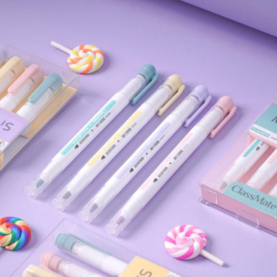 Vỉ 4 Bút Highlight Màu Nhũ 2 Ngòi Macarons - ClassMate CL-HL0007S (Mẫu Bao Bì Giao Ngẫu Nhiên)