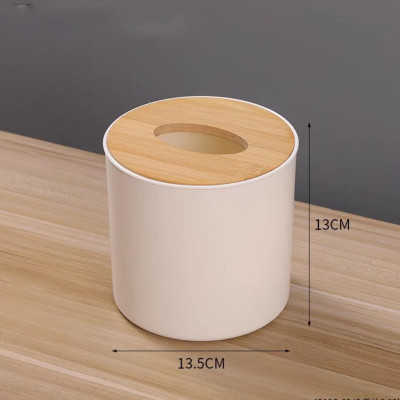 Hộp đựng khăn giấy phong cách Nhật Bản nắp gỗ basic hình trụ tròn